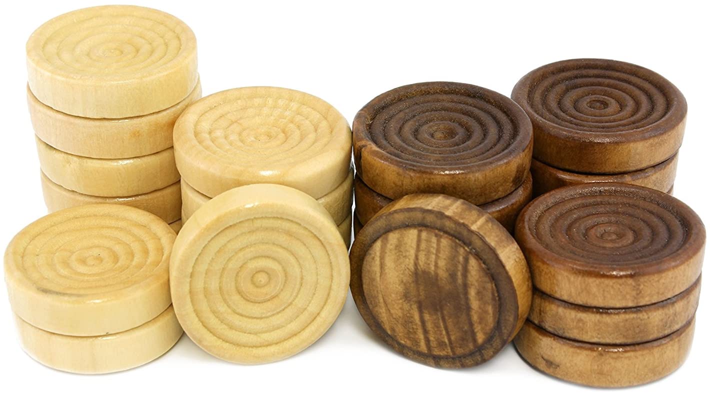 Classic Stackable Wooden Checkers in Natural Wood Color (24 Pieces)