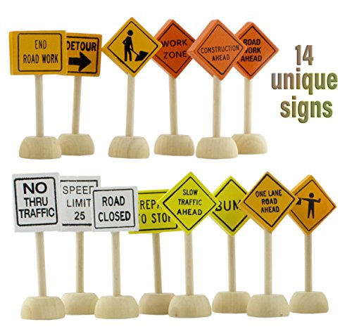 Toy Wooden Road Construction Traffic Sign Set