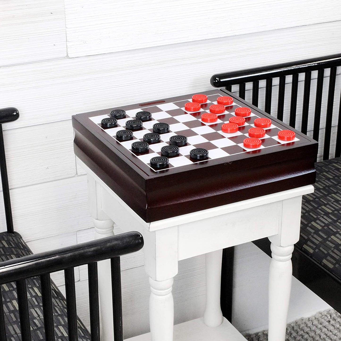 Black & Red Carved Stackable Wooden Checkers (24 Pieces)